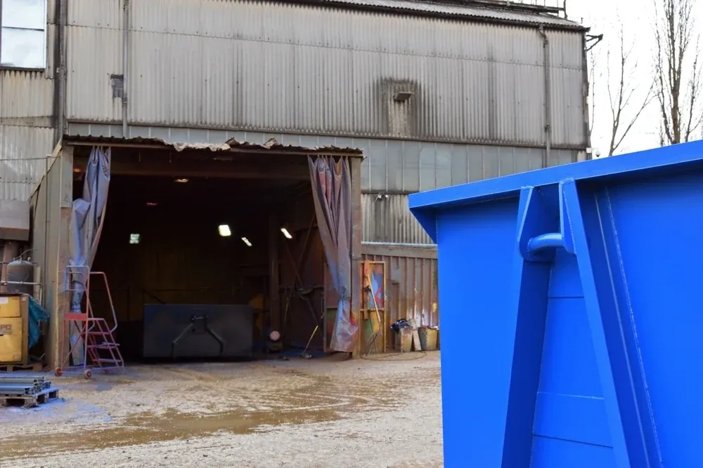 Blue dumpster