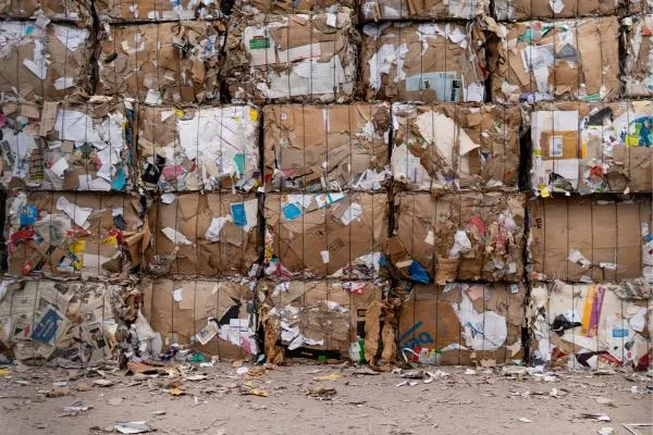 piles of recycled cardboard cubes stacked on top of one another