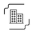 Icon of two adjacent buildings with multiple windows, outlined in black on a white background with abstract wavy edges.