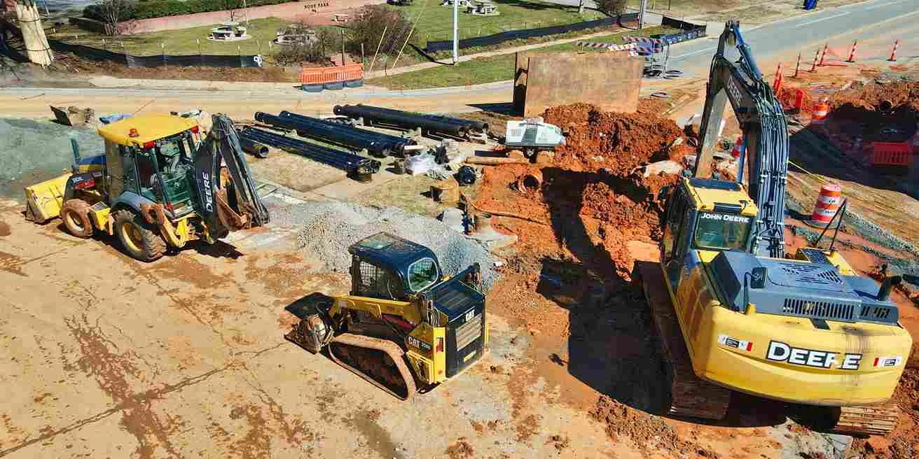 Image of construction being done on a charlotte NC street 