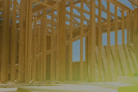 construction site with wood beams