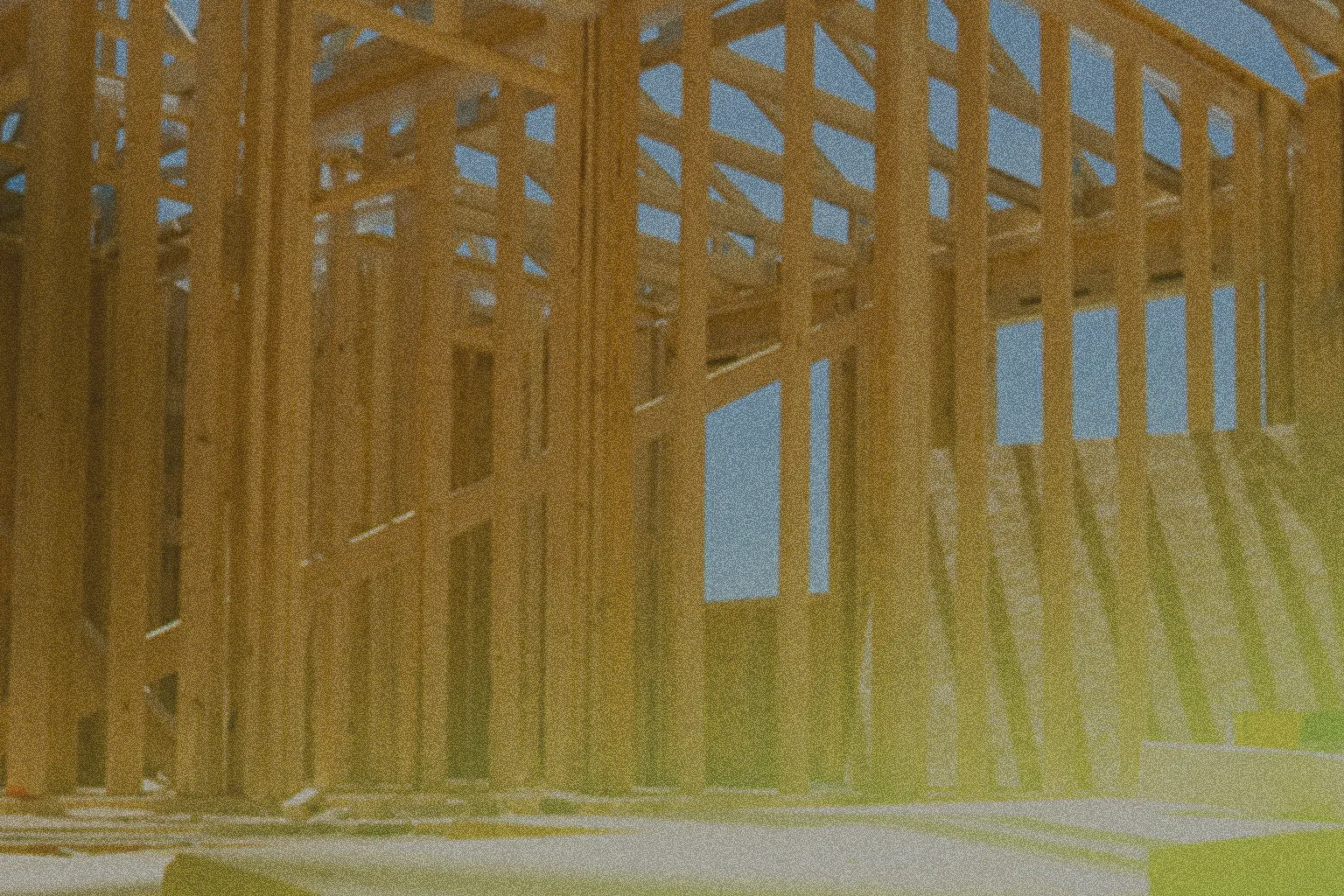 construction site with wood beams