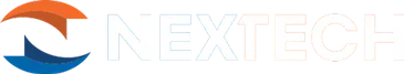 NEXTECH logo — orange and blue circular swoosh to the left of a bold white "NEXTECH" wordmark.