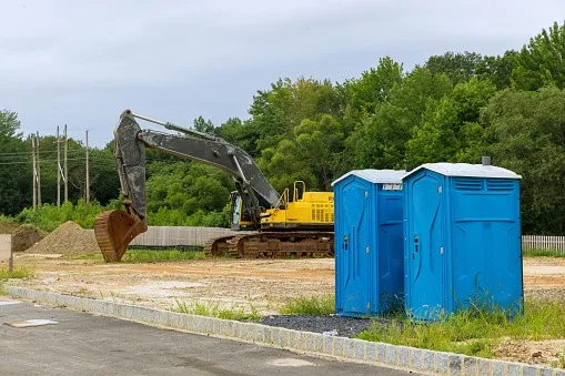 portable toilets on construction site