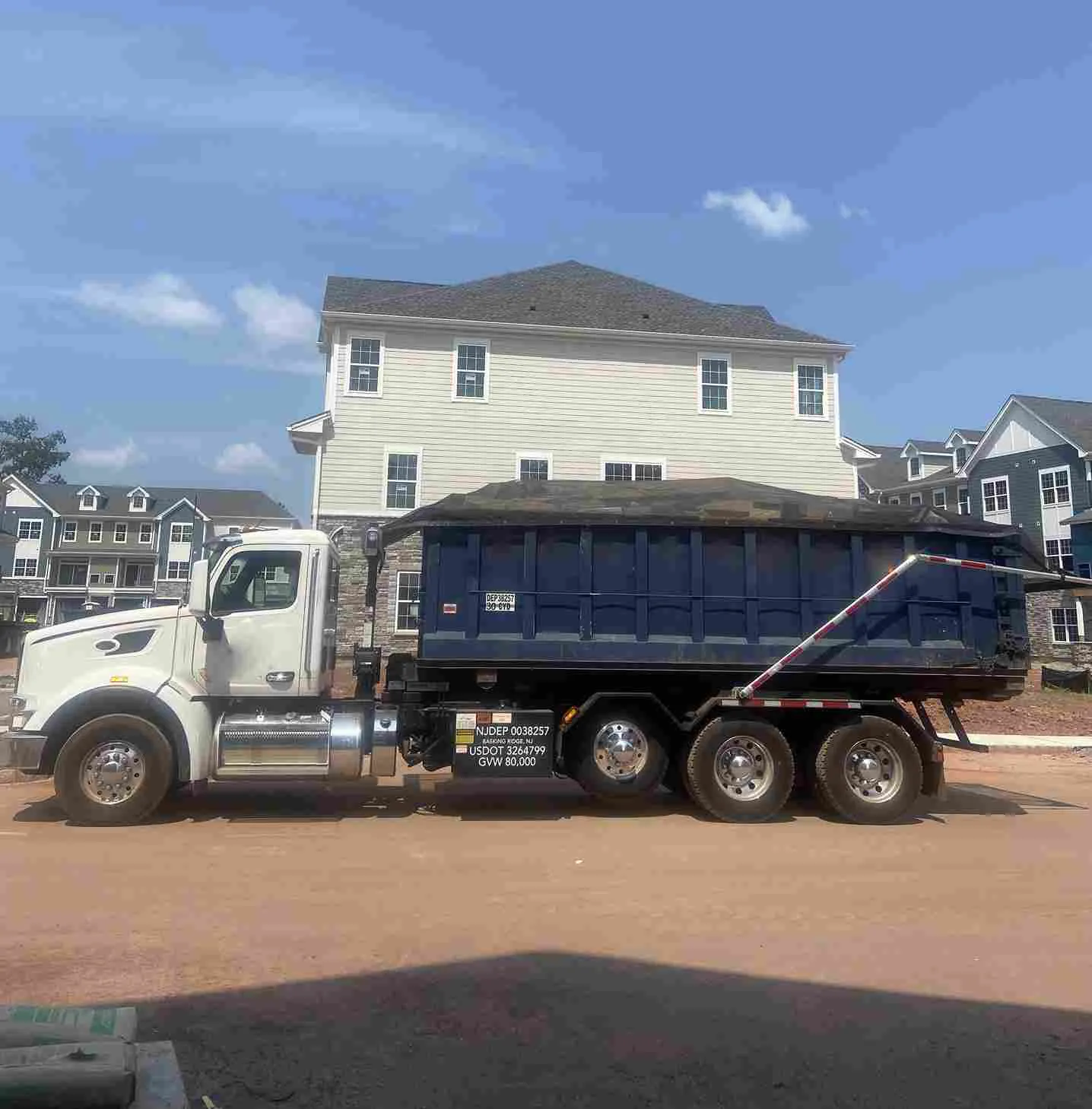 roll off truck with full dumpster in Suffolk County
