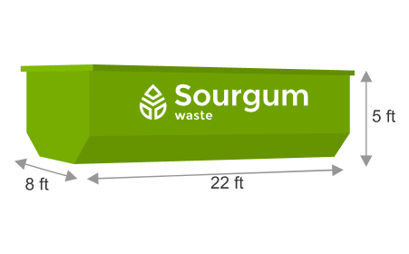 A 30 yard dumpster's dimensions that is offered by Sourgum Waste's rent a dumpster division.