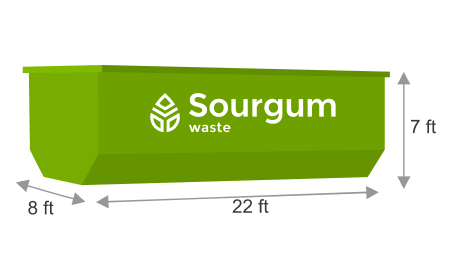 A 40 yard dumpster's dimensions that is offered by Sourgum Waste's rent a dumpster division.